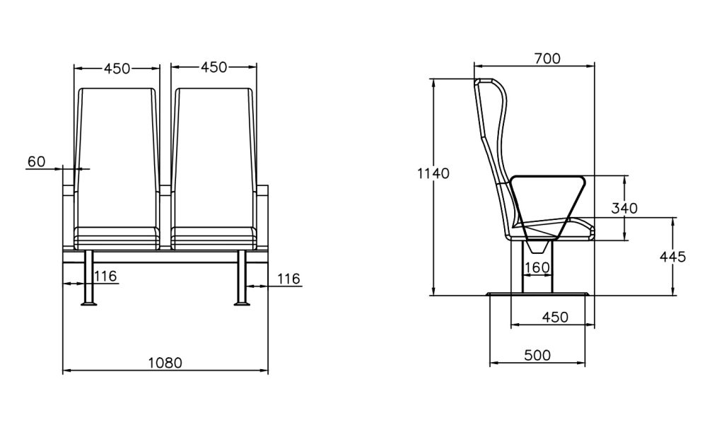 PS-004 2-seat ferry seat tech chart